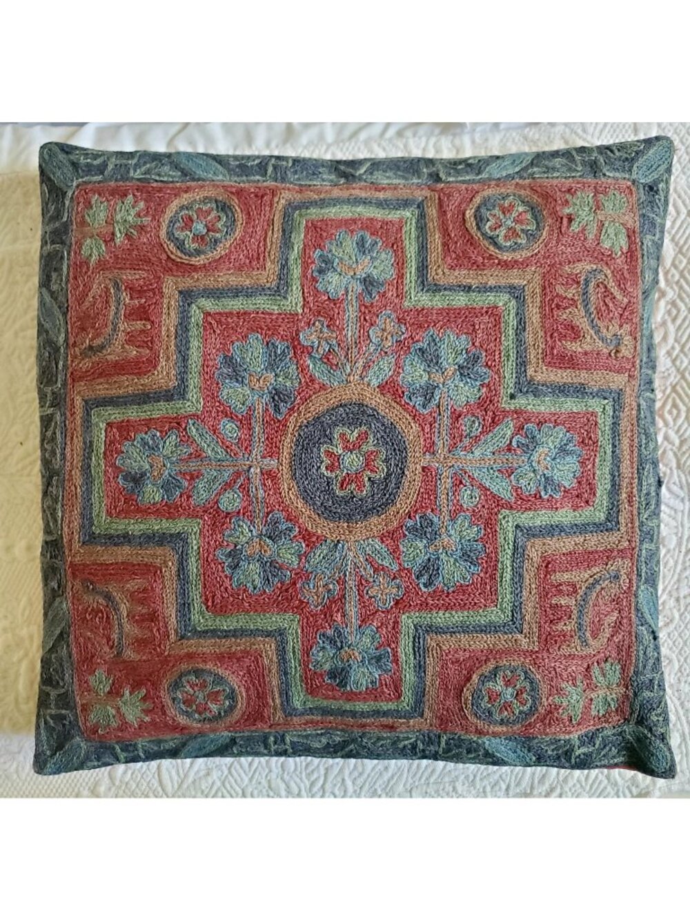 Vtg EUC Pillow embroidery moody dark academia ethnic tribal traditional animal